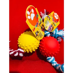 Bola cravada com corda colorida para cães, brinquedo resistente ideal para morder e aliviar estresse.