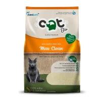 Saco de areia biodegradável para gatos Catbio Max Clean 4kg com grãos finos e alto controle de odor.
